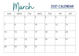 Free March Calendar Printable 2021 - Millennial Homeowner